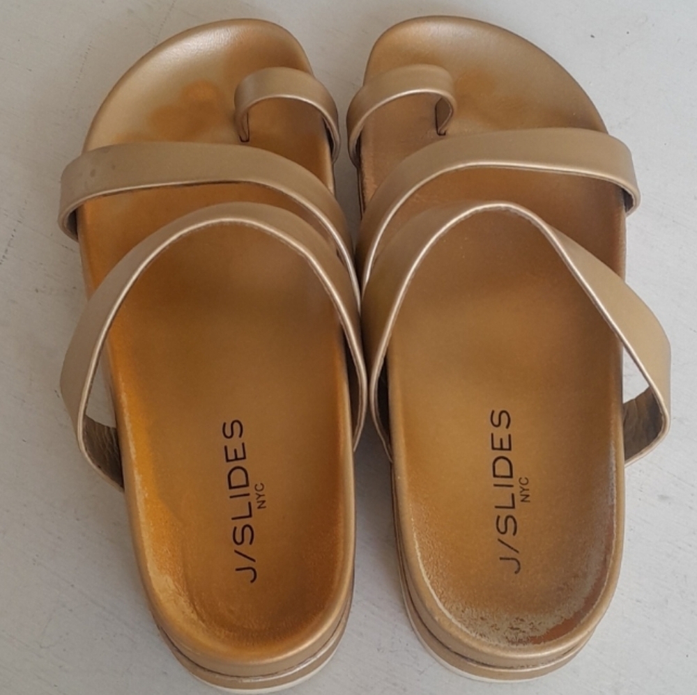 J SLIDES Gold Sandals 6.5